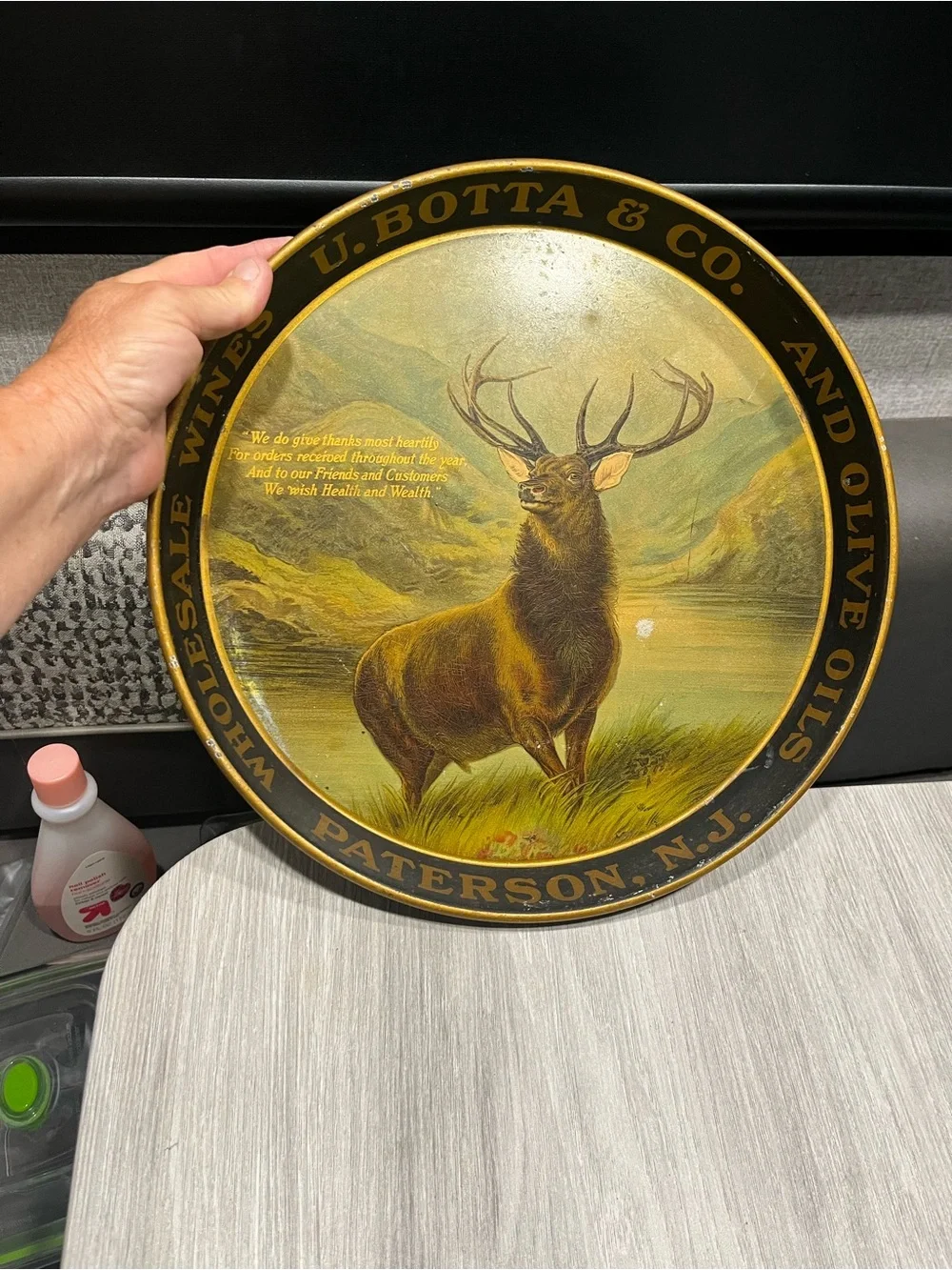 VINTAGE PRE PROHIBITION U.BOTTA & CO WINES TIN LITHO ADVERTISING BEER TRAY STAG